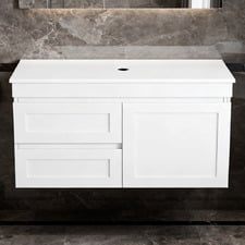 Stefania 900mm Matte White Wall Hung Single Vanity with Stone Countertop