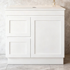 Stefania 900mm Matte White Freestanding Single Vanity with Stone Countertop