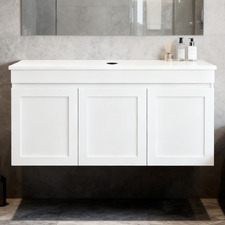 Stefania 1200mm Matte White Wall Hung Single Vanity with Stone Countertop