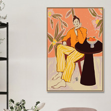 Orange Girl in Thought Canvas Wall Art