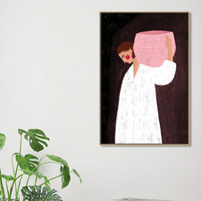 The Woman with Pink Basket Canvas Wall Art