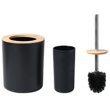 3 Piece Bamboo Toilet Brush & Trash Can Set