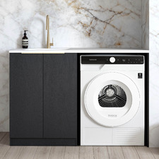 Byron Black Oak Laundry Cabinet with 1300mm Extended White Countertop & Sink