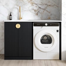 Marlo Matte Black Laundry Cabinet with 1300mm Extended White Countertop & Sink