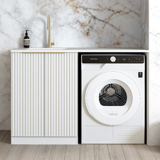 Noosa Matte White Laundry Cabinet with 1300mm Extended White Countertop & Sink