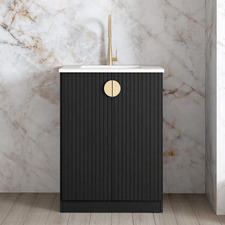Marlo 650mm Matte Black Laundry Cabinet with Carrara Countertop & Sink