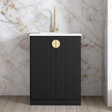 Marlo 650mm Matte Black Laundry Cabinet with White Countertop & Sink