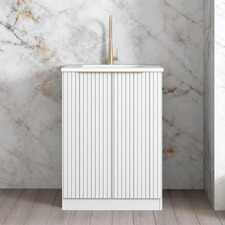 Noosa 650mm Matte White Laundry Cabinet with Carrara Countertop & Sink
