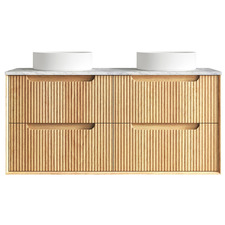 Byron Fluted 1200mm Woodland Oak Wall Hung Double Vanity with Countertop