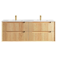 Byron Fluted 1500mm Woodland Oak Wall Hung Double Vanity with Ceramic Countertop