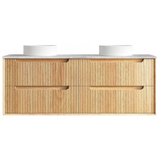 Byron Fluted 1500mm Woodland Oak Wall Hung Double Vanity with Countertop