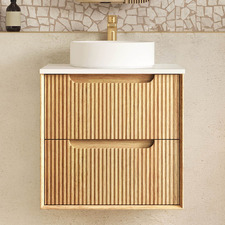 Byron Fluted 600mm Woodland Oak Wall Hung Single Vanity with Countertop