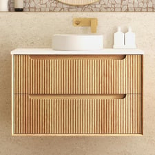 Byron Fluted 900mm Woodland Oak Wall Hung Single Vanity with Countertop