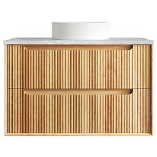 Byron Fluted 900mm Woodland Oak Wall Hung Single Vanity with Countertop