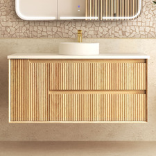 Byron Fluted 1200mm Woodland Oak Wall Hung Single Vanity with Countertop