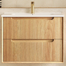 Byron Fluted 750mm Woodland Oak Wall Hung Single Vanity with Ceramic Countertop