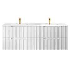 Noosa 1500mm Satin White Wall Hung Double Vanity with Ceramic Countertop