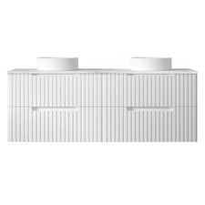 Noosa 1500mm Satin White Wall Hung Double Vanity with Solid Surface Countertop
