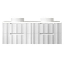 Noosa 1500mm Satin White Wall Hung Double Vanity with Solid Surface Countertop