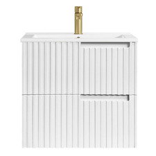 Noosa 600mm Satin White Wall Hung Single Vanity with Ceramic Countertop