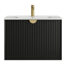 Marlo 750mm Matte Black Wall Hung Single Vanity with Ceramic Countertop
