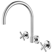 Aries Laundry 1/4 Turn Cross Handle Wall Sink Tap Set