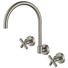 Aries Laundry 1/4 Turn Cross Handle Wall Sink Tap Set