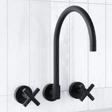 Aries Laundry 1/4 Turn Cross Handle Wall Sink Tap Set