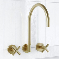 Aries Laundry 1/4 Turn Cross Handle Wall Sink Tap Set