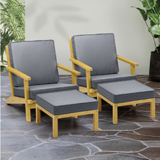4 Piece Orrin Fir Wood Outdoor Lounge Chair & Footstool Set