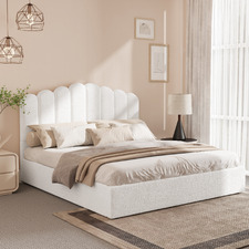White Ellora Boucle Gas Lift Storage Bed Frame