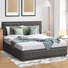 Grey Reese Upholstered Gas Lift Storage Bed Frame