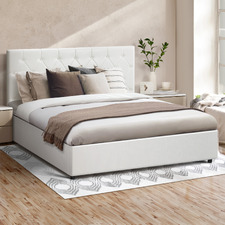 White Quiton Boucle Platform Bed
