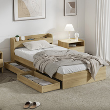Natural Cassandra Bed with USB Port & Drawers