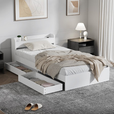 White Cassandra Bed with USB Port & Drawers