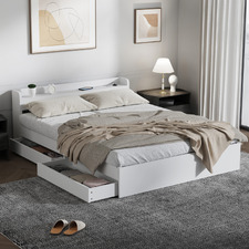 White Cassandra Bed with USB Port & Drawers
