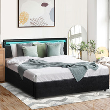 Black Colson Faux Leather Gas Lift Bed with LED