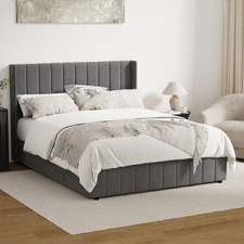 Grey Meier Velvet Gas Lift Storage Bed Frame