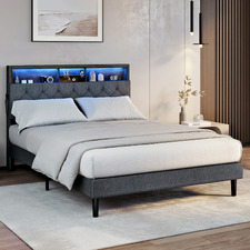 Crosby Upholstered Bed with Storage Headboard & LED
