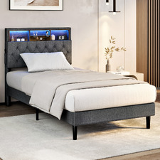 Crosby Upholstered Bed with Storage Headboard & LED