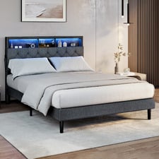 Crosby Upholstered Bed with Storage Headboard & LED