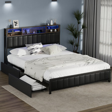 Aly Faux Leather Bed with LED & Drawers