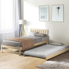 Yesenia Pine Wood Single Bed with Trundle