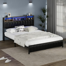 Aly Faux Leather Bed with LED & USB Ports