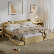 Natural Cassandra Bed with USB Port & Drawers
