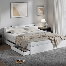 White Cassandra Bed with USB Port & Drawers
