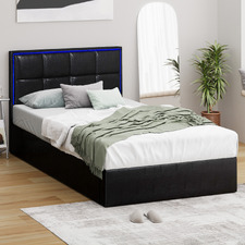 Ceri Faux Leather Gas Lift Storage Bed with LED