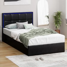 Ceri Faux Leather Gas Lift Storage Bed with LED