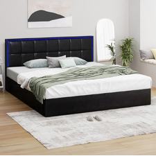 Ceri Faux Leather Gas Lift Storage Bed with LED