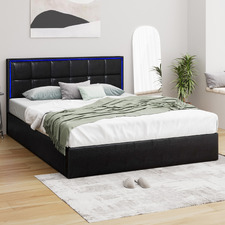 Ceri Faux Leather Gas Lift Storage Bed with LED